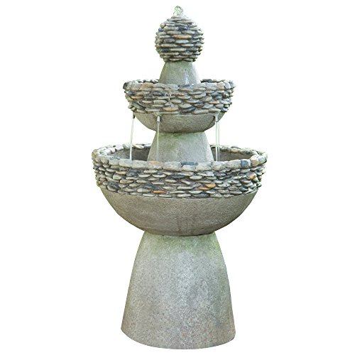 Teamson Home Majestic 3 Tiered Stone Look Zen Pedestal Floor Waterfall Fountain with Pump for Outdoor Patio Garden Backyard Decking Décor 37 inch Height Gray