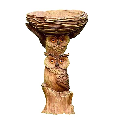 WindowPick OwlStyle Bird Bath Resin Pedestal Resin Owl Bird Bath Fairy Garden Bird Bath Handmade Wild Bird Feeder and Birdbath Bowls Ornaments Sculptures Yard Lawn Decoration