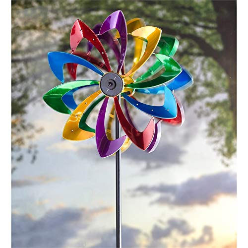 Evergreen Garden LED Flower 75 inch Metal Kinetic Solar Wind Spinner
