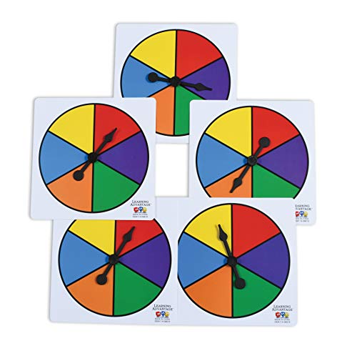 LEARNING ADVANTAGE SixColor Spinners  Set of 5  Game Spinner  Write OnWipe Off Surface for Multiple Uses