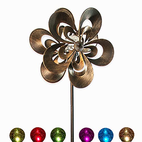 Solar Wind Spinner Magnolia MultiColor Seasonal LED Lighting Solar Powered Glass Ball with Kinetic Wind Spinner Dual Direction for Patio Lawn  Garden