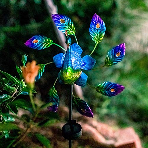 VEWOGARDEN 425 inch Peacock Metal Solar Wind Spinner Wind Sculpture Yard Art Decorations for Patio Lawn  Garden Decor