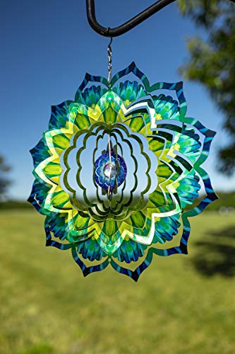 VP Home Emerald Mandala Kinetic 3D Metal Outdoor Garden Decor Wind Spinner
