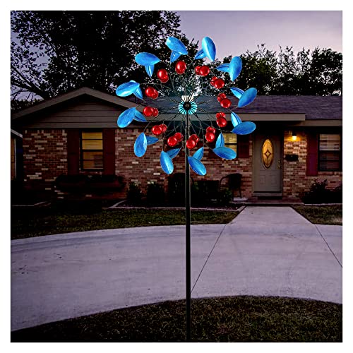 WinWindSpinner Solar Wind Spinners  Metal Kinetic Garden Wind Spinners Decorative Lawn Ornament Wind Mill  Solar Powered Outdoor Lawn and Garden Décor (Blue 03)