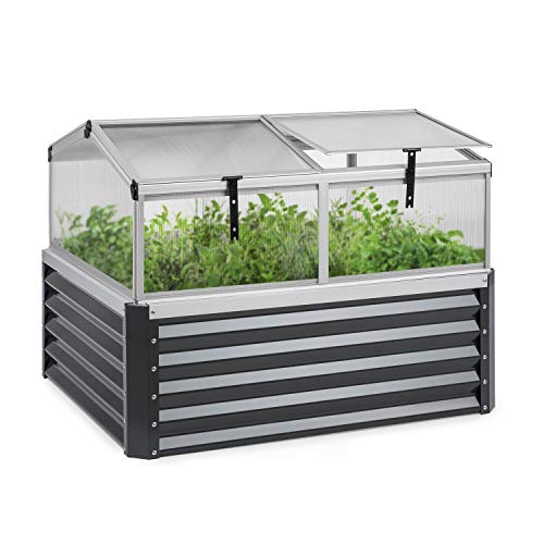 BLUMFELDT High Grow Advanced  Raised Garden Bed with Roof Mini Greenhouse Cold Frame 23 lbs Weight 142 Gallon Volume 47 x 37 x 39 Inches (LxHxD) Raised Bed Material Sheet Steel Galvanised