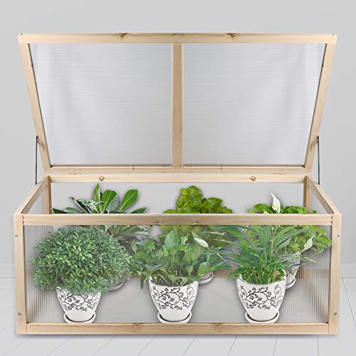 Greenhouse Mini Nursery Vented Garden Planter Plant Cover Wood Top Opening Door Cold Frame 39X25X15