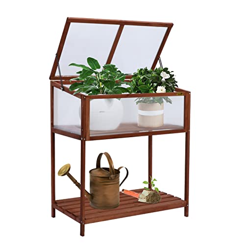 KAHOO Wooden Greenhouse with Shelf Poratble Cold Frame for Home Decor Patio Balcony Garden Backyard Farmhouse Flower