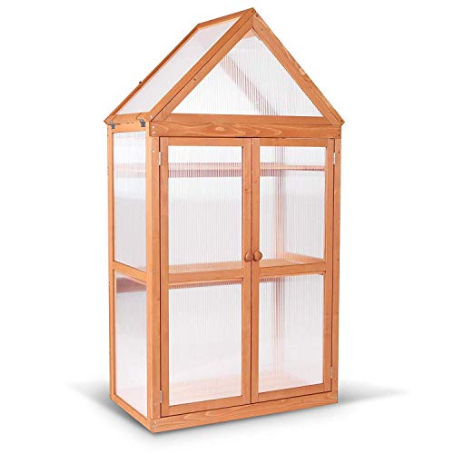 MCombo Greenhouse Cold Frame Wooden Garden Raised Flower Planter Shelf with Hard Translucent PC Protection 60570800