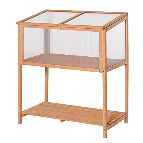 Outsunny 36 x 20 x 41 Wooden Greenhouse Raised Potted Plant Protection Box with Openable Top  Adjustable Shelves