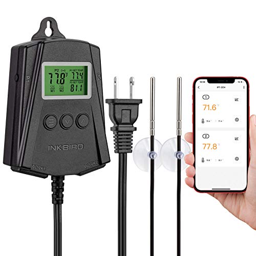 Inkbird WiFi Reptile Thermostat Temperature Controller with 2 Probes and 2 Outlets IPT2CH Reptiles Heat Mat Thermostat (Max 250W per Outlet)