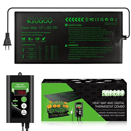 RIOGOO 10x2075 Seedling Heat Mat and Thermostat Controller 68108°F Digital Thermostat Controller IP68 Waterproof (Heated matThermostat Controller)