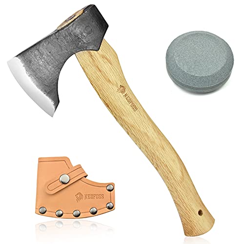 NedFoss 13 Hatchet Camping Axes and Hatchets Chopping Axe Outdoor Bearded Axe with Full Grained Leather Sheath Beech Wood Handle Tomahawk Axe  Viking Axe Gifts for Men (Black)