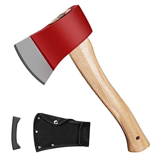 Winzwon 15Inch Chopping Axe Hatchet for Splitting and Kindling Outdoor Camping Wood Handle Forged Carbon Steel Heat Treated Hand Axe Tool (Red)