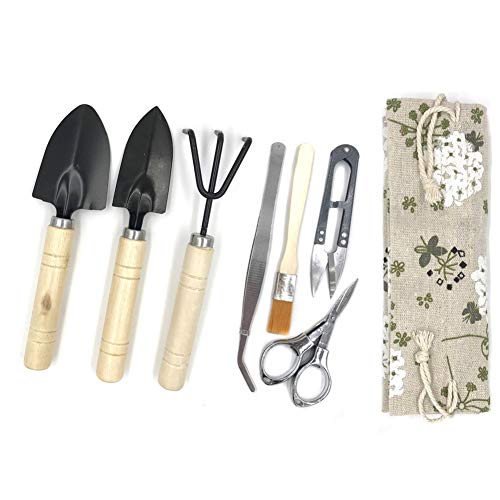 Bonsai Tool Kit Bonsai Tree Kit Succulent Gardening Tools Set of 8 pcs Includes Pruning Shears Mini Rake Fold Scissors and More