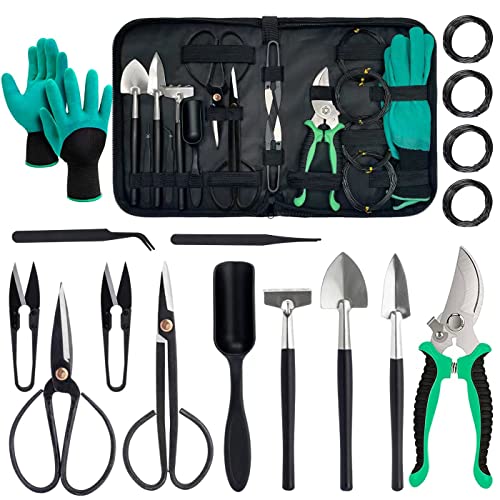 Bonsai Tools Set 18 PCS Carbon Steel Succulent Gardening Trimming Tools Kit Include Pruning Shears Carbon Steel Bonsai Scissors Leaf Cutter  More Bonsai Tree Starter Tools Bag