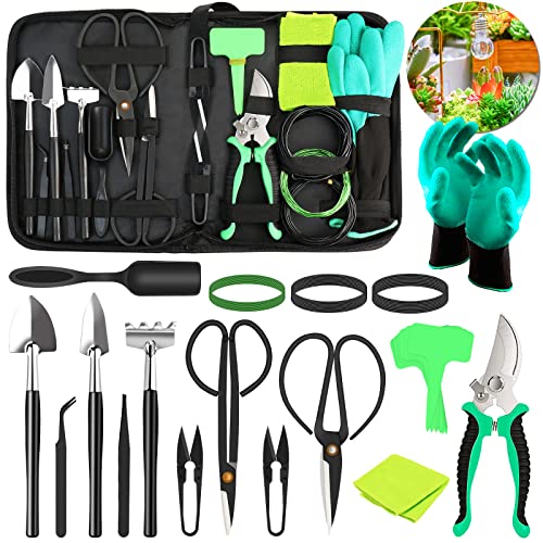 Bonsai Tools Set  24 PCS Bonsai Tree Tool Kit for Beginners Bonsai Tree Kit Bonsai Starter Trimming Care Kit Include Pruning Shears Scissors PU Leather Bag Bonsai Pruning Kit for Women  Men