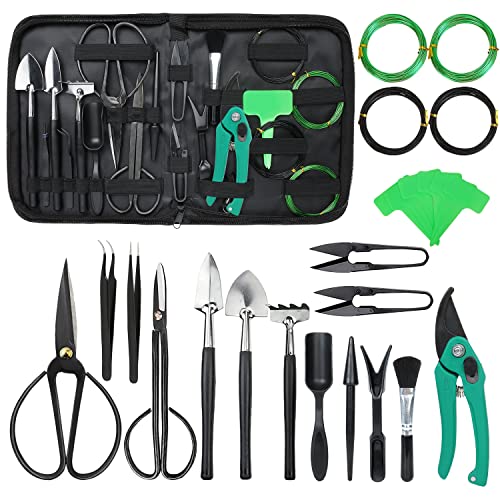 Garden Tool Set 25 pcs Succulent Bonsai Tools KitGardening Transplanting Tools Gift Set for WomenBonsai Tree Stater Kit Succulent Plant Kit Include Pruning ShearsCarbon Steel ScissorBonsai Wire