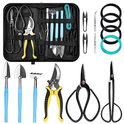 LadyRosian 15 Pack Bonsai Tools  Carbon Steel Shear Cutter Scissor Wire Plant Gardening  Plant Tree Tools with Nylon Case