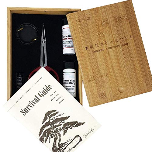 Tinyroots Starter Bonsai Tool Kit  Survival Guide  Set Includes Butterfly Pruning Shears Bottle Uncle Bills Fertilizer 2 Ounce Frit Aluminum Wire Genuine Chinese Mud Figurine  Bamboo Case