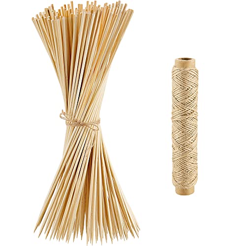140 Pieces 157 Inches Wooden Garden Sticks Bamboo Plant Stakes with 20Meter Twine Floral Support Sticks Sign Posting Sticks Tomato Wooden Stakes for Garden Yard Plant Flower Support