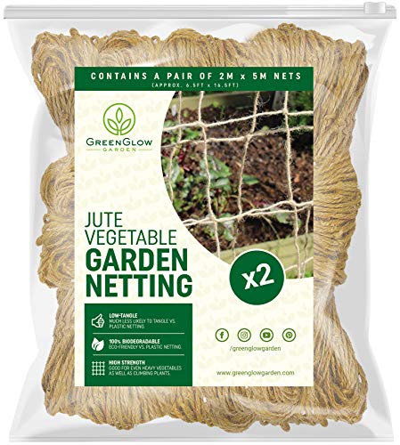 GreenGlow Garden Set of 2 Plant Netting  Plant Support Jute Net for Gardens  5 Ft x 15 Ft EcoFriendly Netting  Great for Climbing Plants Peas Cucumbers  Strawberries  47 Inch Squares