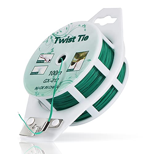 YDSL 328ft (100m) Twist Ties Green Garden Plant Ties with Cutter for Gardening and Office Organization Home