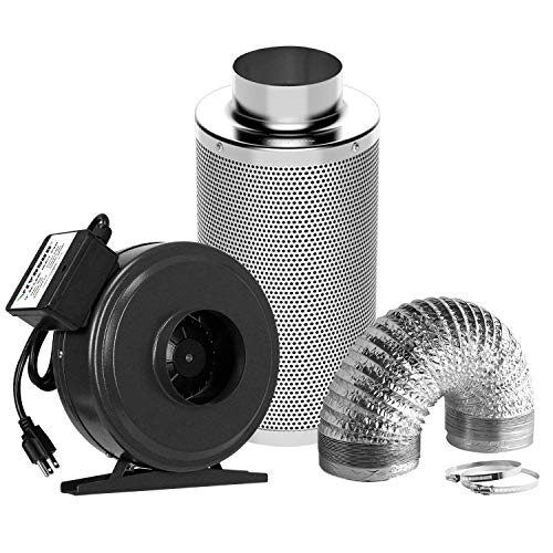 VIVOSUN Air Filtration Kit 4 Inch 203 CFM Inline Fan 4 Carbon Filter and 8 Feet of Ducting Combo