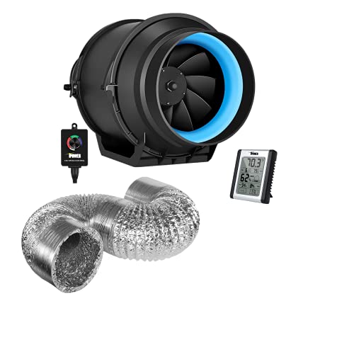 iPower 6 Inch 294 CFM Inline HVAC Exhaust Blower25 Feet NonInsulated Flex Air Aluminum Ducting and Humidity Monitor Combo Fan Grow Tent Ventilation