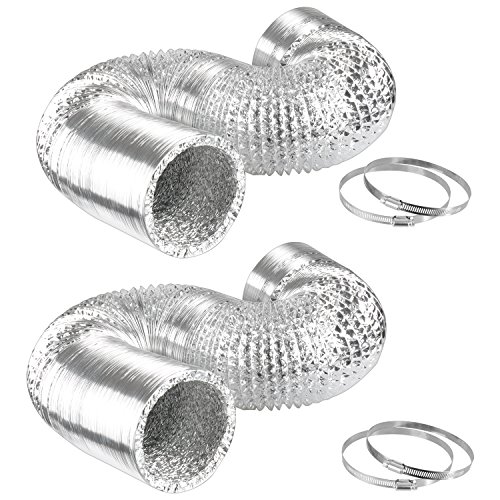 iPower GLDUCT10X25CX2 10 Inch 25 Feet NonInsulated Flex Air Aluminum Ducting Dryer Vent Hose for HVAC Ventilation 2 Pack 4 Clamps Include 2Pack Silver