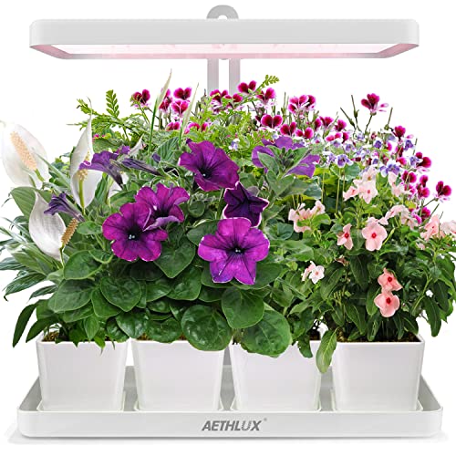 AETHLUX LED Indoor Herb Garden 4 Plants Pots Included Height Adjustable Plant Grow Light High Germination Kit with Smart Timer High PPFD Suitable for Various Plants Full Spectrum White Light