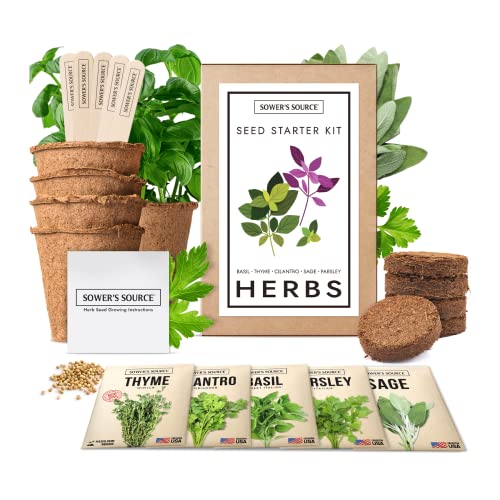 Indoor Herb Garden Starter Kit  Kitchen Herb Garden  Seed Packets Pots Markers Soil Mix  Fresh Basil Cilantro Parsley Sage Thyme Plant Kit for Adults and Kids  Non GMO