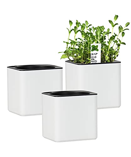 SAROSORA 4 inch Self Watering Planter Modern Decorative Pot for Potting Smaller House Plants Herbs Succulents Set of 3 (3 White)