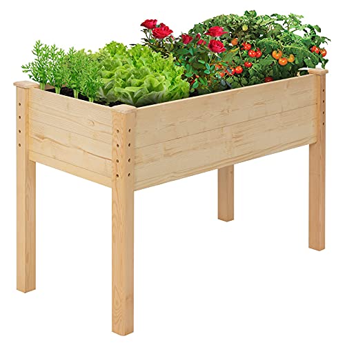 4FT Raised Garden Bed Wooden Elevated Planter Box Easy Assembly Outdoor Solid Wood Planter Garden Box Kit with Legs for Gardening Backyard Patio Vegetable Flower Herb 30in Height