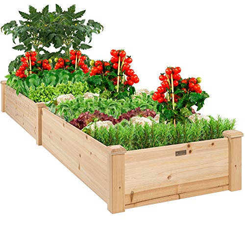 Best Choice Products 96x24x10in Outdoor Wooden Raised Garden Bed Planter for Vegetables Grass Lawn Yard  Natural