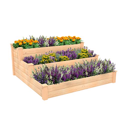 ECOgardener Raised Bed Planter 4x4 Outdoor Wooden Raised Garden Bed Kit for Vegetables Fruit Herbs Flowers and Plants Tiered Design