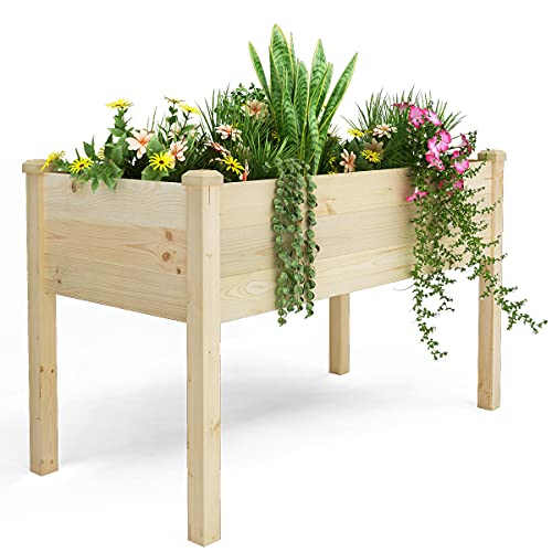 TEMEKE Raised Garden Bed Elevated Wood Planter Box Stand for Backyard Patio Natural 485(L)244(W)30(H)