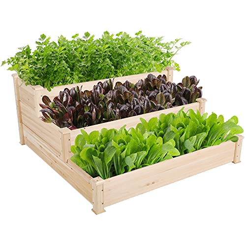 Topeakmart Tiered Raised Elevated Garden Bed Planter Box Kit for Vegetables Outdoors Natural Solid Wood
