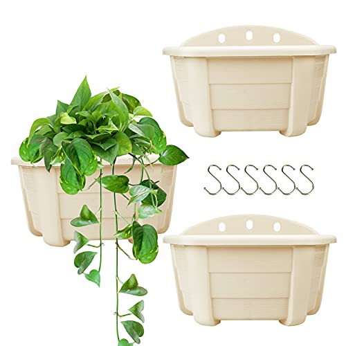 984 Hanging Planters (Beige Color) Railing Hanging Planters Wall Plant Flower Pots for Balcony Fence Garden Outdoor Indoor Plants 3 Wall Pots