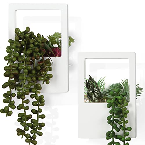 J JACKCUBE DESIGN Set of 2 White Wall Hanging Planter Indoor Succulent Flower Wall Mount Ceramic Pots for Living Room Home Office Bedroom Home Décor  MK702A