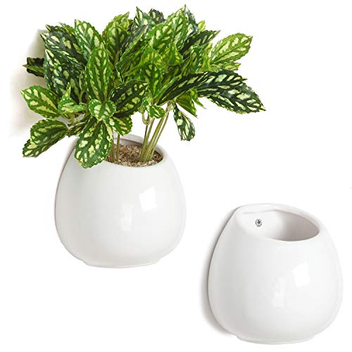 MyGift 6inch White Ceramic Wall Planter Vase  Hanging or Desktop Succulent Plant String of Pearls Cactus Indoor Pots Set of 2