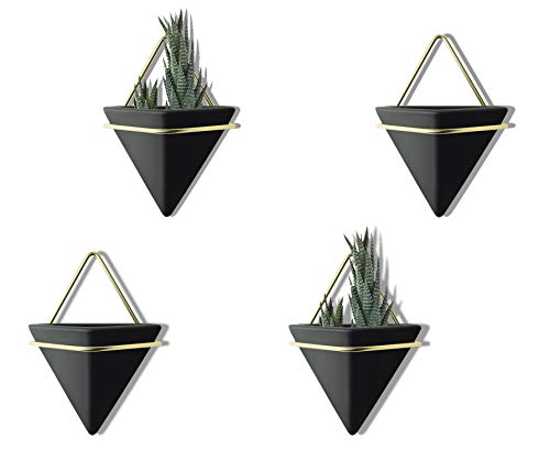 PUDDING CABIN Succulent Wall Planters4Inch Set of 4 Ceramic Triangle Hanging Planters Wall Vase for Air Plants Cottagecore Room Decor Aesthetics Wall Decor Moder Home Decoration