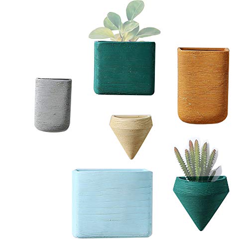 Purzest Ceramic Hanging Planters Geometric Wall Decor Container Flower Pot Holder Great for Succulent Plants Air Plant Mini Cactus Faux Plants (Set of 6)