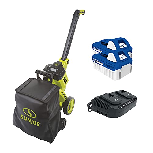 Sun Joe 24VX2OGV 48Volt iON Cordless Outdoor Garden VacuumMulcher 850 CFM 151 Mulch Ratio w 2 X 40Ah Batteries and Charger