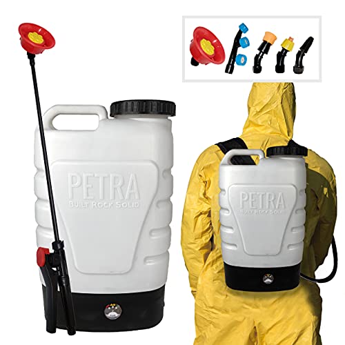 PetraTools 3Gallon Battery Powered Backpack Sprayer  Extended Spray Time LongLife Battery  New HD Wand Included Wide Mouth Lid Comes with Multiple Nozzles  Battery Included 65 PSI
