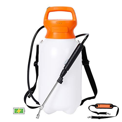 BIRDROCK HOME 2Gallon Garden Sprayer with Battery Powered Pump  New Version  Shoulder Strap  Spray Water Unwanted Plants etc  Stainless Steel Wand  White Translucent Body