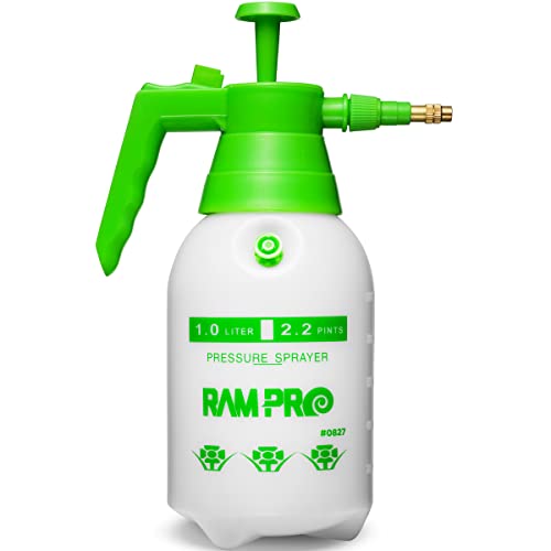 Garden Pump Sprayer Handheld Bottle Mist Water Sprayer Hand Pressure Home Cleaning Plant Lawn Sprayer w Safety Valve  Adjustable Bronze Nozzle 1 Liter1 QT26 Gallon34 Ounces1000 ml By Rampro