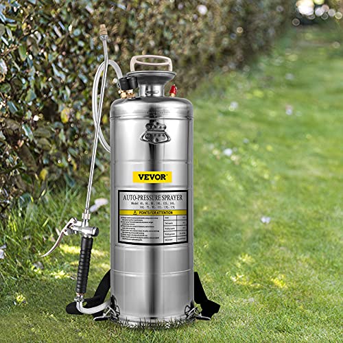 Happybuy 35Gal Stainless Steel Sprayerl Set with 20 Wand Handle 3FT Reinforced Hose Hand Pump Sprayer with Pressure GaugeSafety Valve Adjustable Nozzle Suitable for Gardening Sanitizing