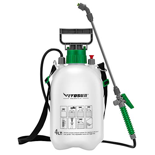 VIVOSUN 1 Gallon Lawn and Garden Pump Pressure Sprayer with 3 Water Nozzles Pressure Relief Valve Adjustable Shoulder Strap