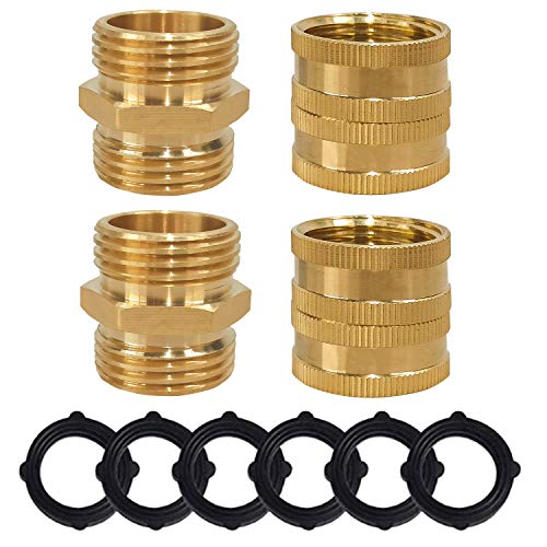 Hourleey Garden Hose Adapter 34 Inch Solid Brass Hose Connectors Adapters Male to Male Female to Female 4Pack with Extra 6 Washers