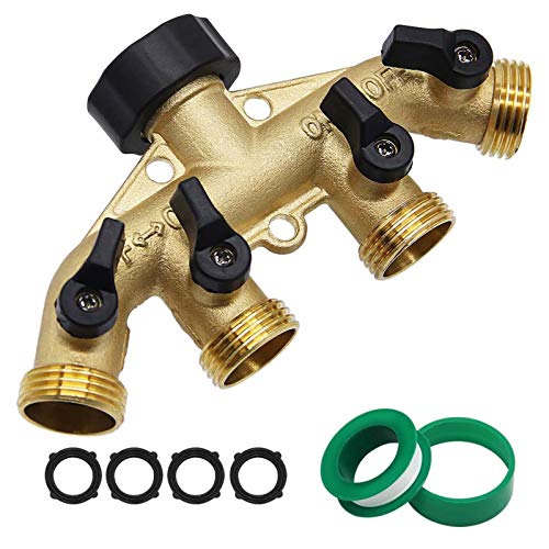 Twinkle Star 4 Way Heavy Duty Brass Garden Hose Splitter Hose Connector 34 Hose Spigot Adapter with 4 Valves